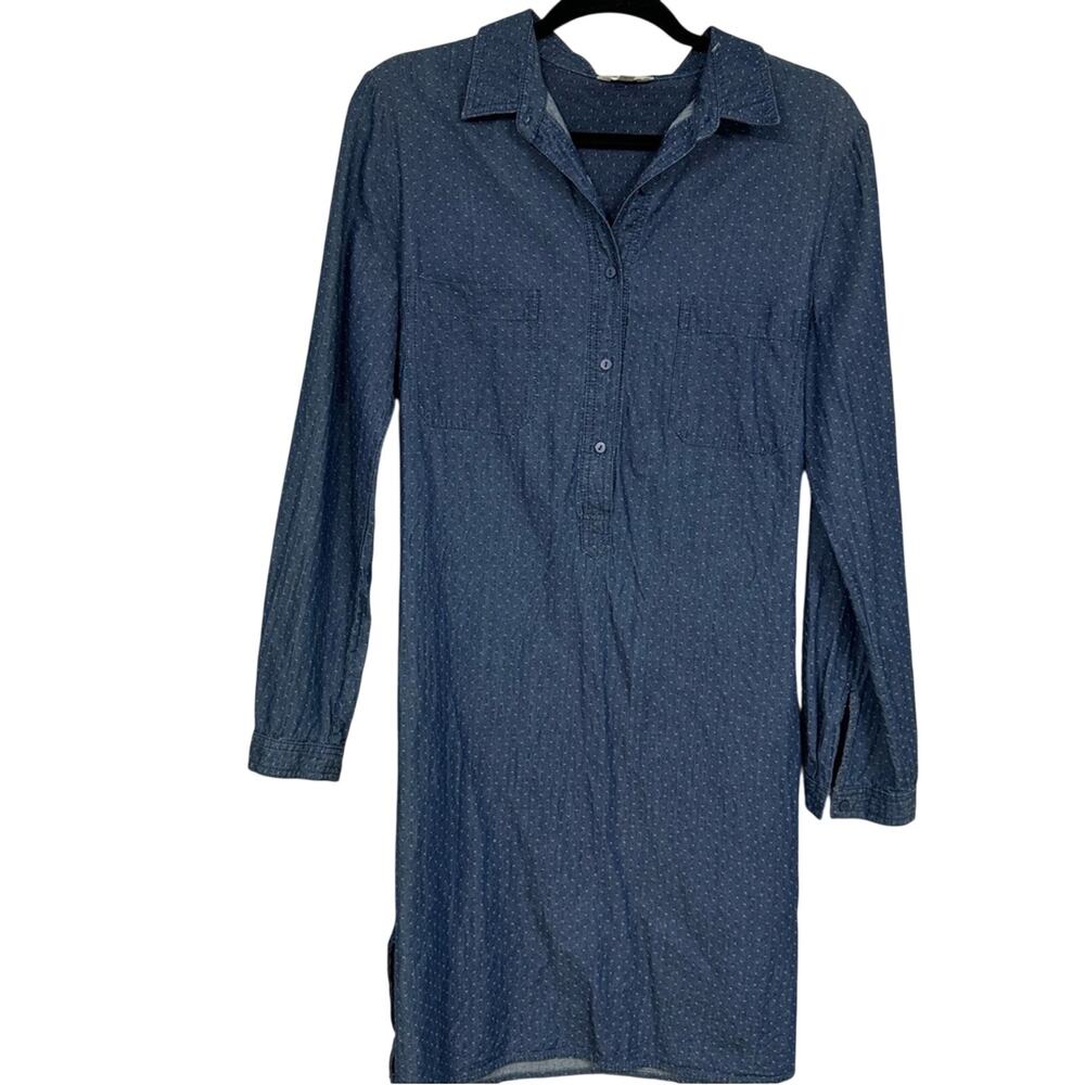 Max Studio Chambray Long Sleeve Mini Dress Womens L Swiss Coastal Cowboy Denim